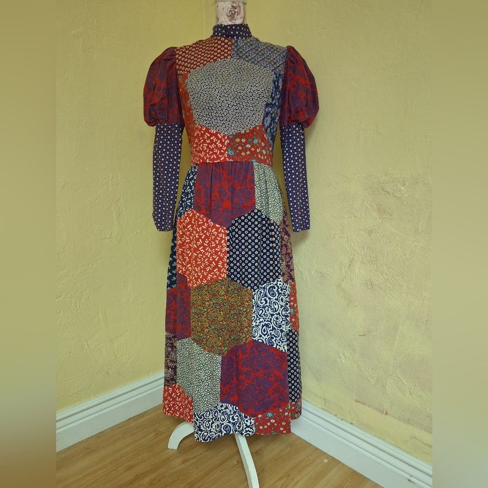 Vintage Mountain Artisans quilted pattern prairie maxi dress S